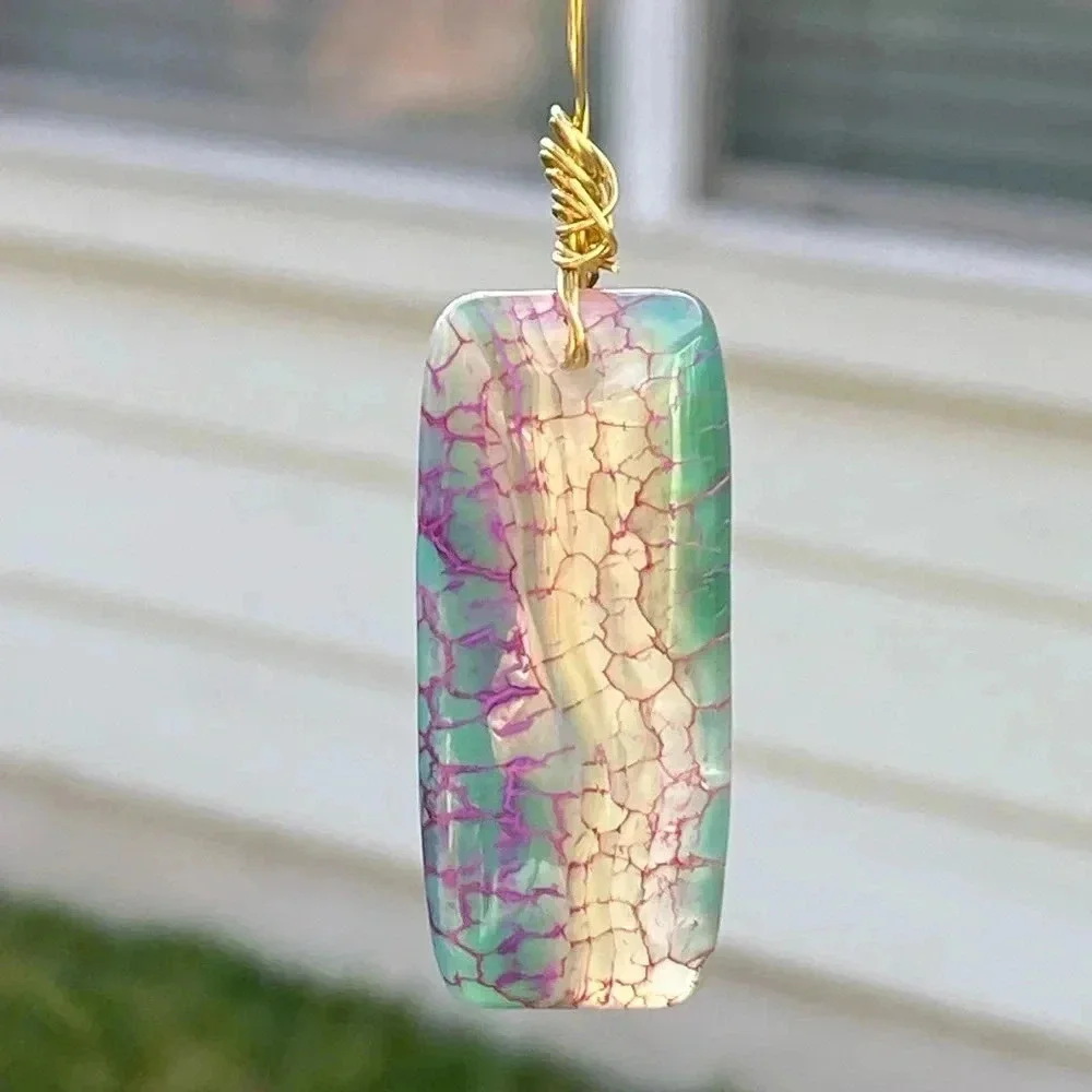 Beautiful Handmade Purple Blue Cream Dragons Vein Agate Leather Slider Necklace